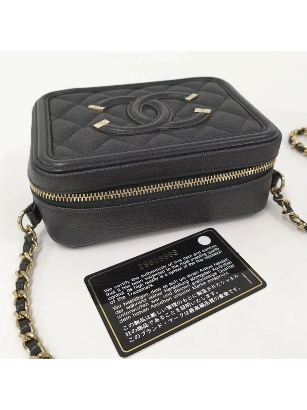 Chanel Shoulder Bag Quilted CC Filigree Leather Black